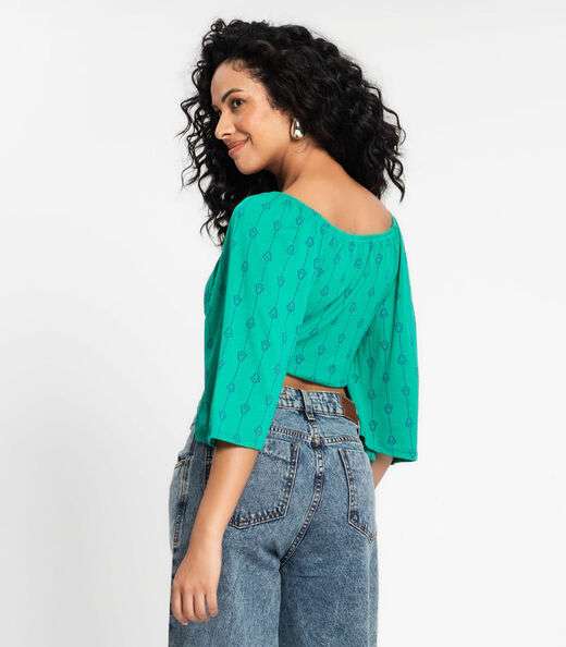 Blusa Cropped Feminina Estampada Rovitex Verde