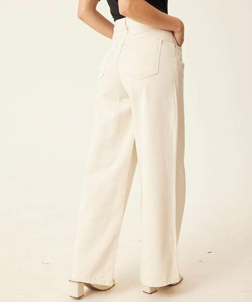 Calça Wide Leg Feminina Sarja Marisa