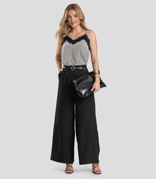 Blusa de Alça Feminina em Tecido Acetinado Dianna Cinza