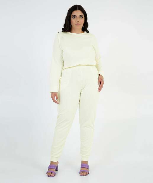 Calça Feminina Plus Size Jogger Moletom Flanelado Bolsos    