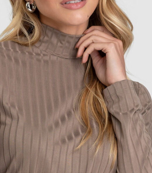 Conjunto Feminino Blusa E Calça Em Ribana Dianna Marrom