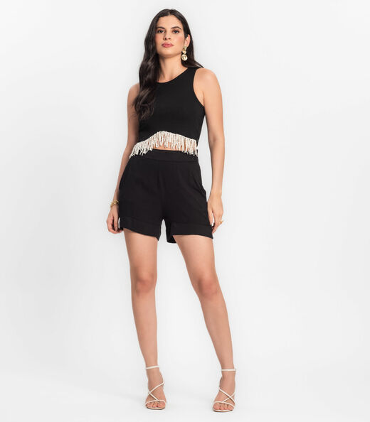 Top Feminino Em Ponto Roma Endless Preto