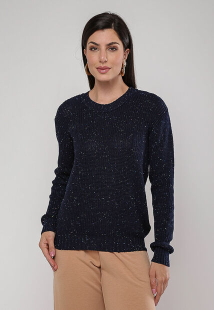 Blusa de Tricot em Fio Boton? Marinho Salvatore