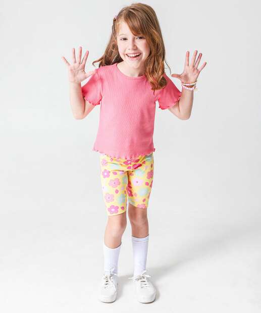 Image_Bermuda Infantil Ciclista Flores Marisa Tam 4 a 10 Amarelo