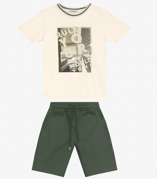 Conjunto Masculino Camiseta com Bermuda Trick Nick Off White
