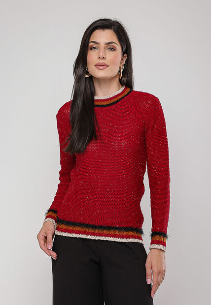 Image_Blusa de Tricot com Fio Boton? Gola Listra Vermelho Salvatore