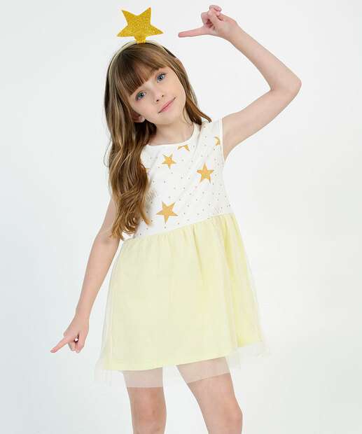 Vestido Infantil Tule Estrelas Brinde Marisa Tam 4 a 10
