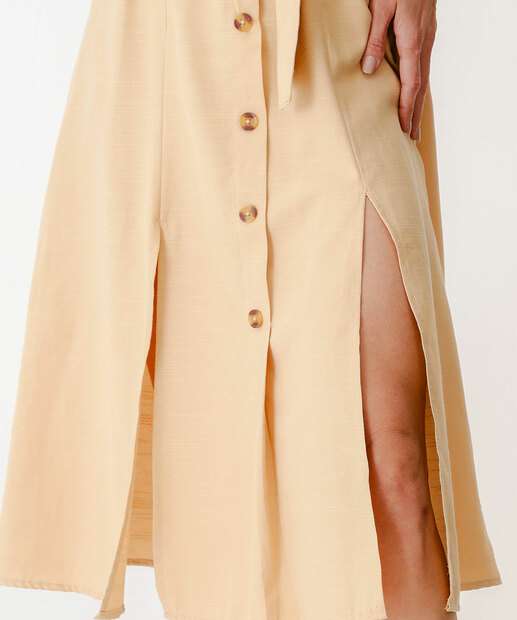 Vestido Midi Feminino Fenda Lastex Marisa Bege