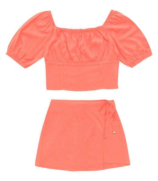 Conjunto Juvenil Blusa E Shorts Saia Minty Laranja