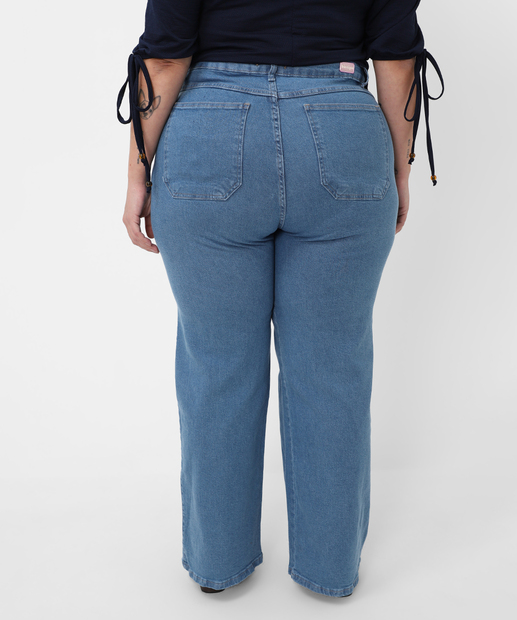 Calça Plus Size Feminina Wide Leg Petit Jeans Biotipo Azul