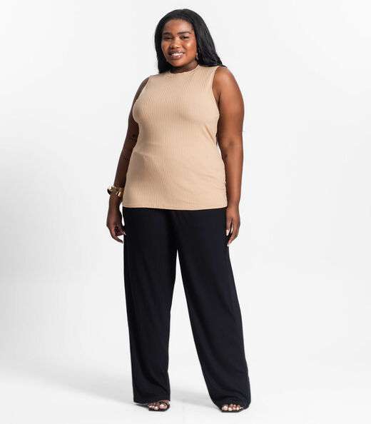 Regata Plus Size Em Ribana Canelada Secret Glam Marrom