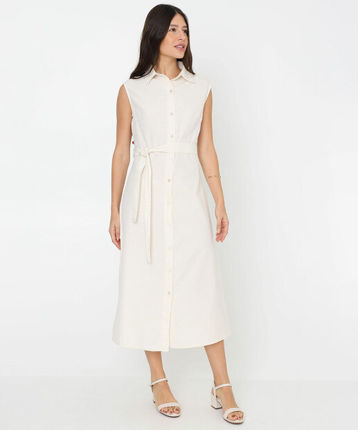 Vestido Feminino Chemise Midi Sarja Marisa Off White