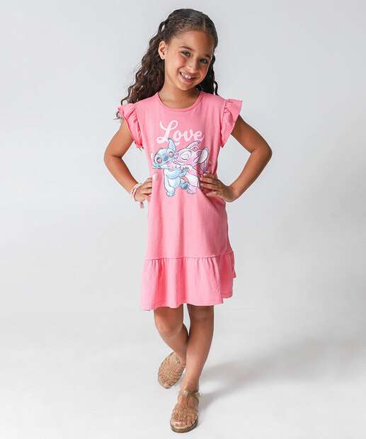 Image_Vestido Infantil Stitch E Angel Disney Tam 4 a 10 Rosa