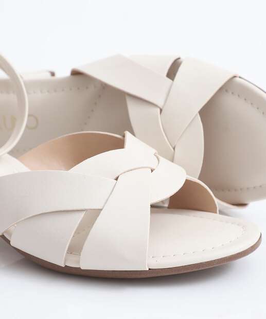 Sandália Feminina Salto Grosso Via Uno Off White