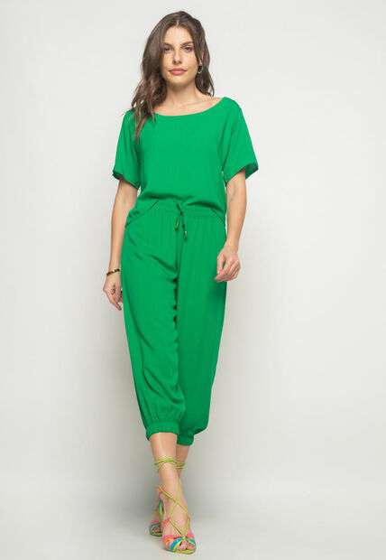 Calça Jogger Viscolinho Verde Salvatore Fashion