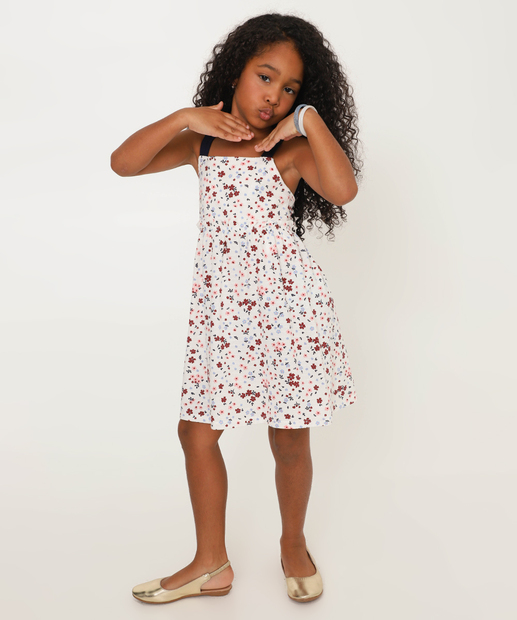 Vestido Infantil Flores Alças Largas Marisa Tam 4 a 10 Off White
