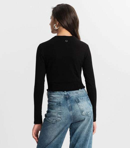 Blusa Juvenil Manga Longa Minty Preto