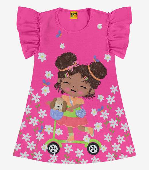 Image_Vestido Infantil Manga Curta Rovi Kids Rosa