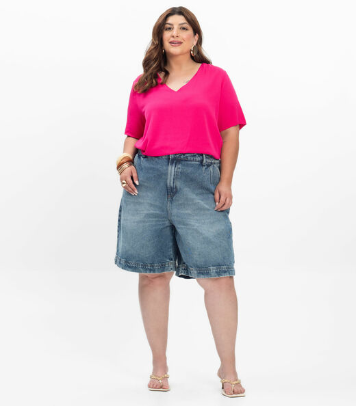 Blusa Manga Curta Feminina Plus Size Secret Glam Rosa