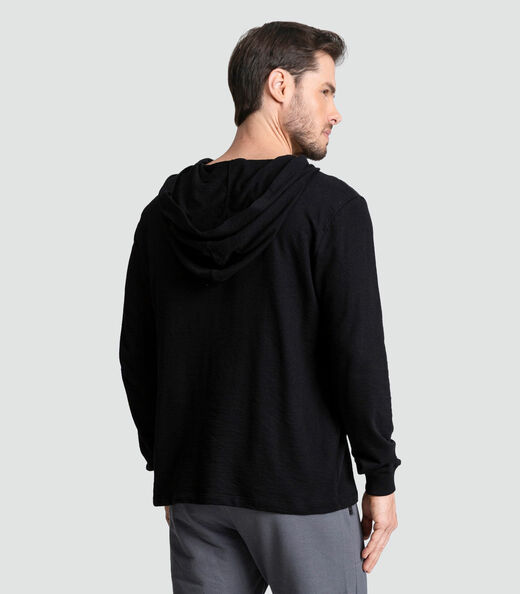 Camiseta Manga Longa Com Capuz De Malhão Diametro Preto