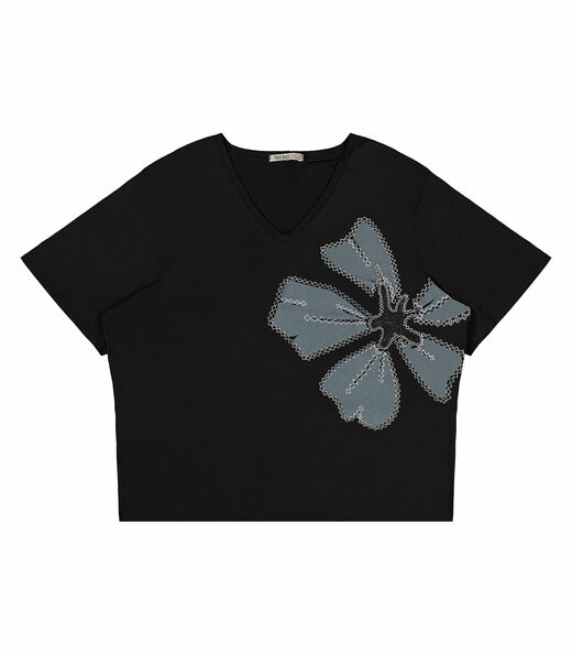 Blusa Feminina Plus Size Manga Evasê Secret Glam Preto