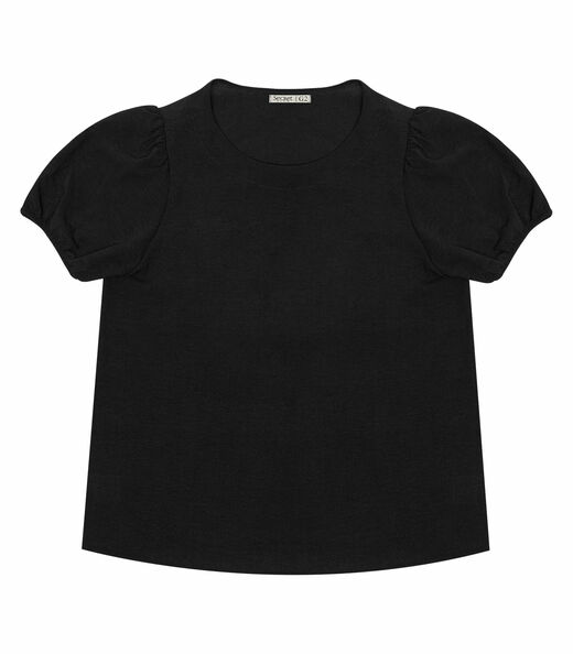 Blusa Plus Size Mangas Bufantes Secret Glam Preto