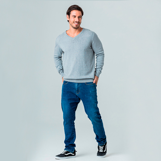 Suéter Pulôver de Tricot Gola em V Rock e Soda