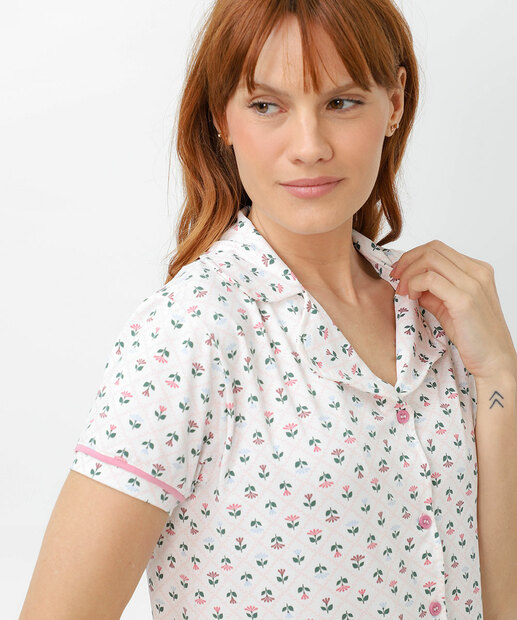 Pijama Feminino Americano Estampado Marisa Off White