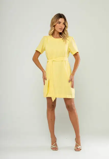 Vestido Curto Com Faixa Amarelo Salvatore