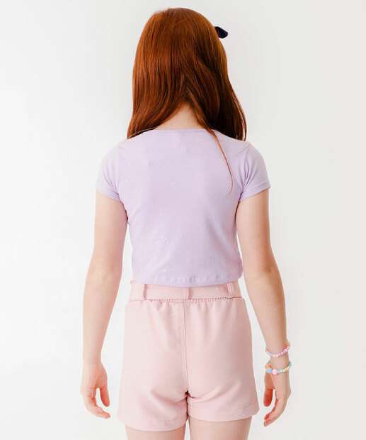 Blusa Infantil Cropped Glitter Manga Curta Tam 4 a 10
