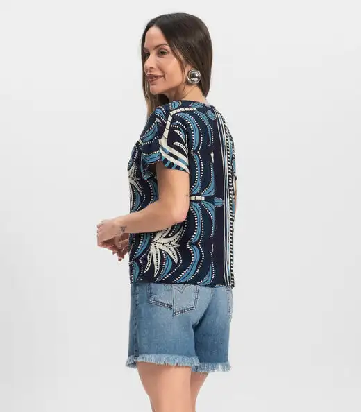 Blusa Feminina Estampada Infinita Cor Azul