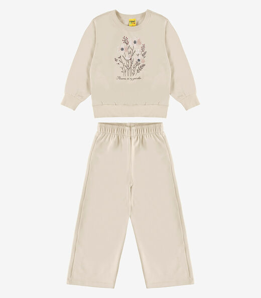 Conjunto Blusão Com Calça Wide Moletom Rovi Kids Bege