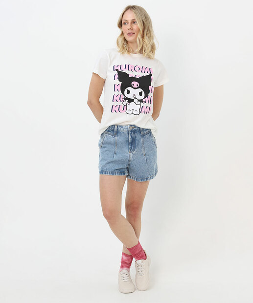 Blusa Feminina Estampa Frontal Kuromi Sanrio Off White