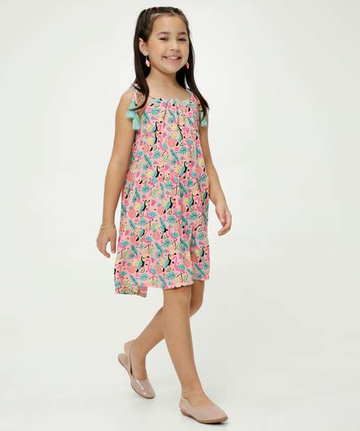 Vestido Infantil Alças Finas Tropical Marisa Tam 4 a 10