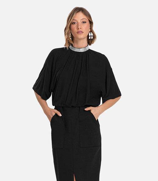 Blusa Feminina Gola Alta Endless Preto