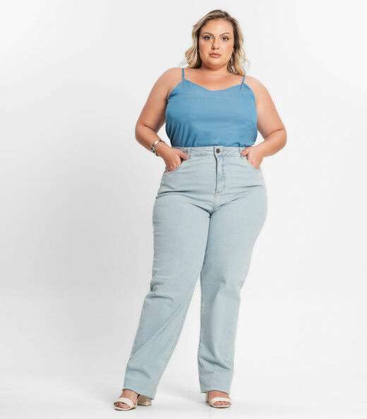 Blusa De Alça Feminina Plus Size Secret Glam Azul