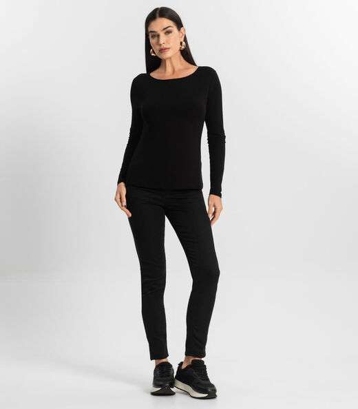 Blusa Feminina Manga Longa Gola Alta Rovitex Preto
