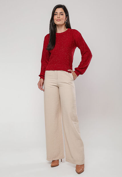 Blusa de Tricot em Fio Botonê Gola Redonda Vermelho Salvatore