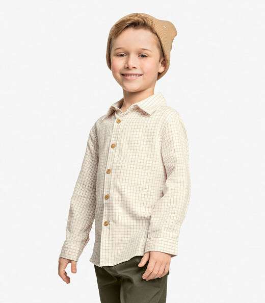 Camisa Infantil Masculina Manga Longa Trick Nick Bege