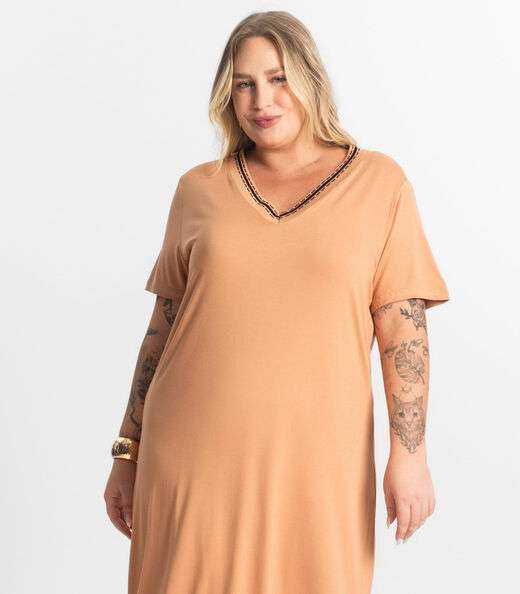 Vestido Super Midi Plus Size Secret Glam Marrom