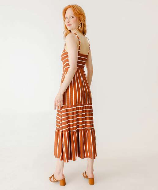 Vestido Midi Feminino Listrado Marisa