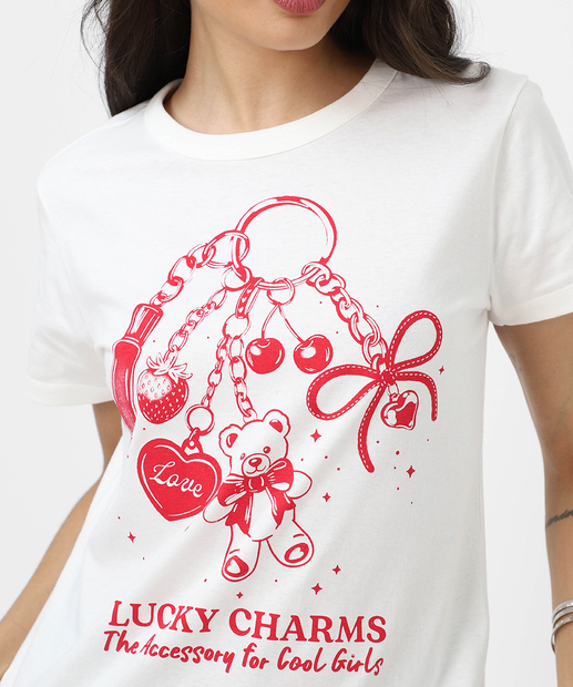 Camiseta Feminina Estampada Manga Curta Marisa Off White