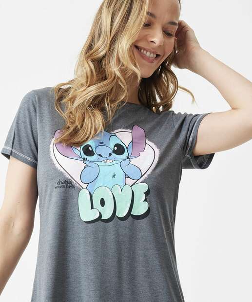 Camisola Estampa Stitch Manga Curta Disney