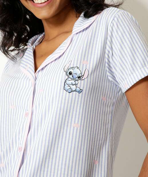 Pijama Americano Listrado Stitch Manga Curta Disney