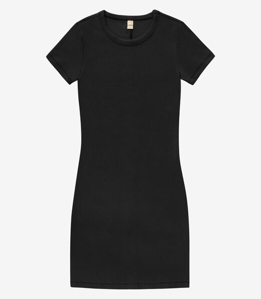 Vestido Acinturado Em Ribana Canelada Rovitex Preto