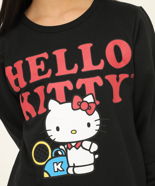 Blusão Moletom Juvenil Hello Kitty Preto Tam 4 a 10