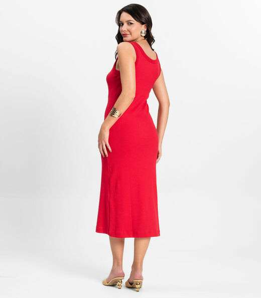 Vestido Midi em Ribana Rovitex Vermelho