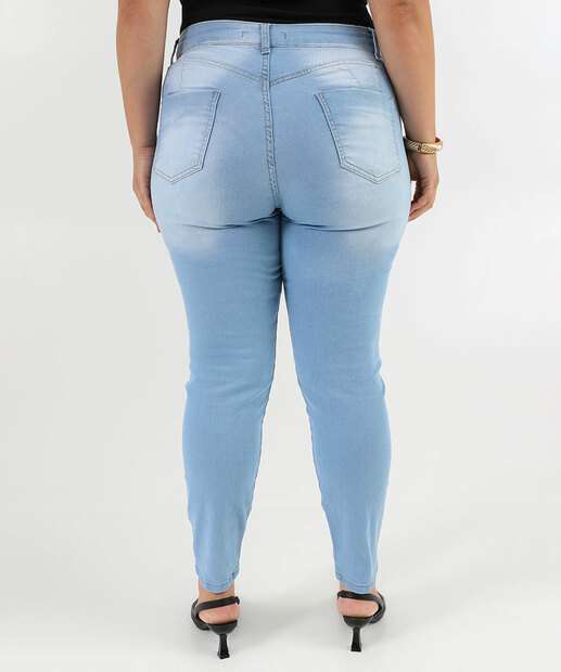 Calça Plus Size Feminina Jeans Push Up Skinny Azul