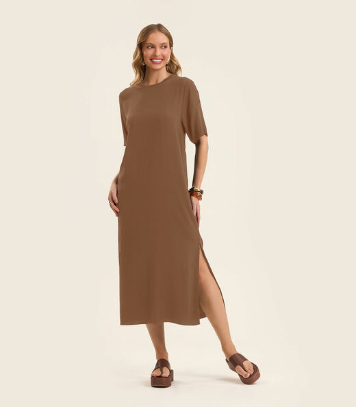 Vestido Feminino Midi em Twill Cey Rovitex Marrom