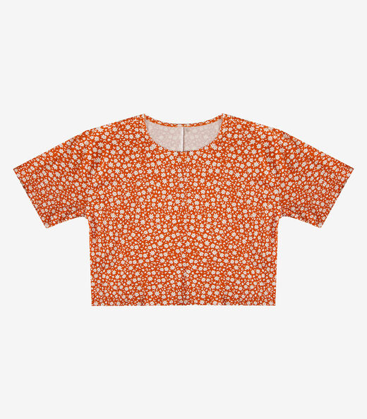 Blusa Estampada Feminina Em Viscose Infinita Cor Laranja